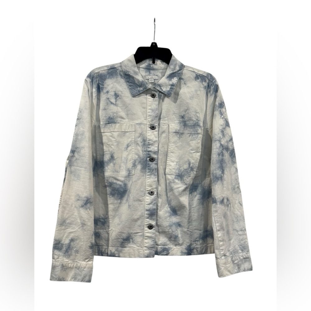 Women’s J. Jill White and Blue Bleach Tie Dye Lightweight Jacket: L
